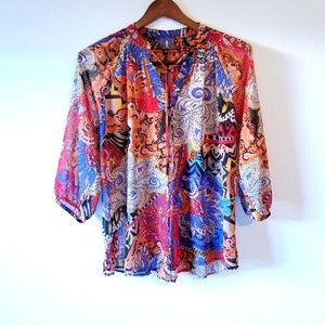 Abstract Print Peasant Blouse